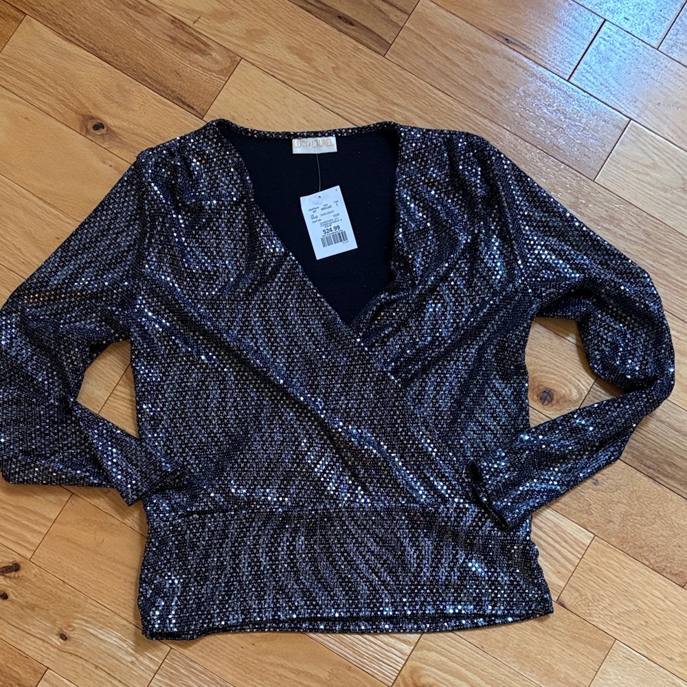 Sequin Black and silver Wrap Top